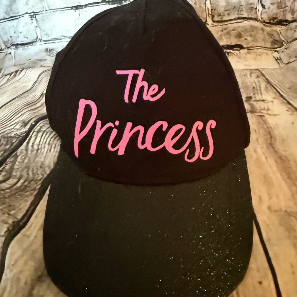 Justice Black Cap Pink “The Princess” Logo Glitter Brim Adjustable Size Strap